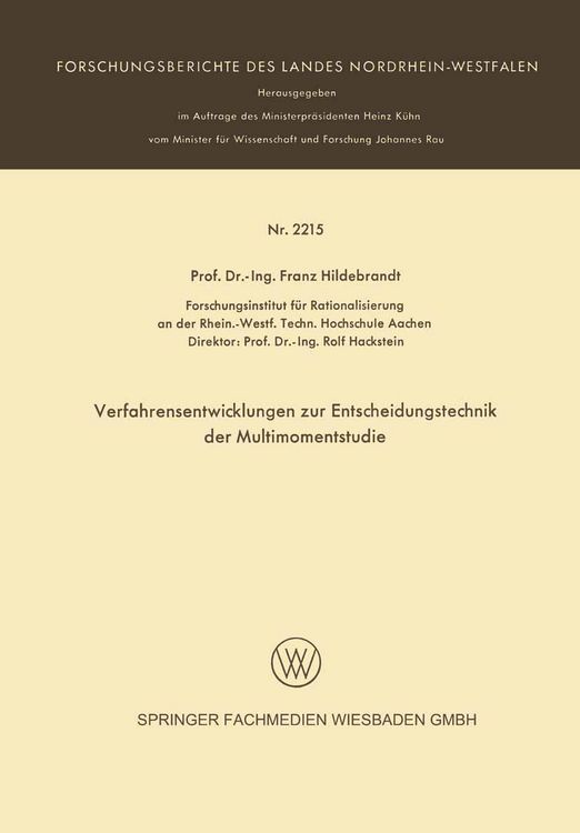 Produktbild: Verfarensentwicklungen zur Entscheidungstechnik der Multimomentstudie