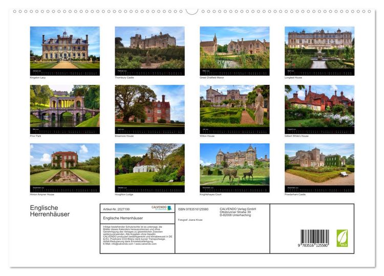 Produktbild: Englische Herrenh&auml;user (hochwertiger Premium Wandkalender 2026 DIN A2 quer), Kunstdruck in Hochglanz