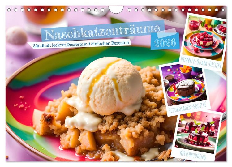 Produktbild: Naschkatzentr&auml;ume - S&uuml;ndhaft leckere Desserts mit einfachen Rezepten (Wandkalender 2026 DIN A4 quer), CALVENDO Monatskalender