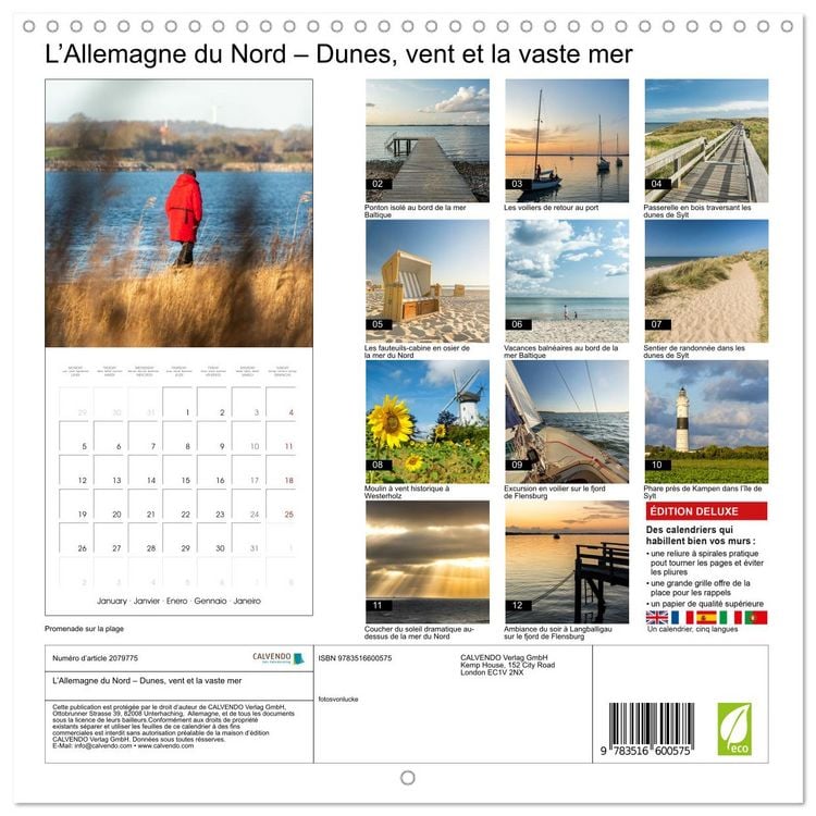 Produktbild: L&rsquo;Allemagne du Nord &ndash; Dunes, vent et la vaste mer (Calendrier mural carr&eacute; 2026 30x30 cm) Calendrier double avec une page pour vos prises de notes