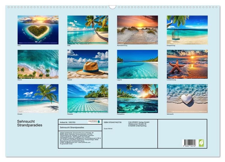 Produktbild: Sehnsucht Strandparadies (Wandkalender 2026 DIN A2 quer), CALVENDO Monatskalender