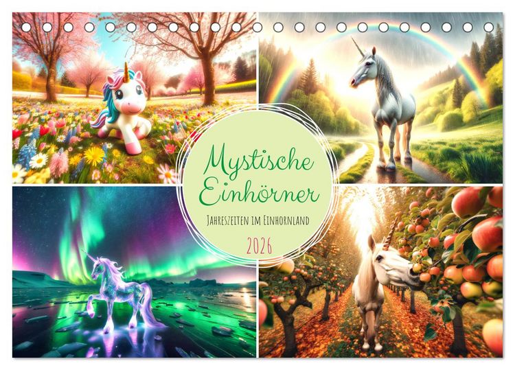 Produktbild: Mystische Einh&ouml;rner - Jahreszeiten im Einhornland (Tischkalender 2026 DIN A5 quer), CALVENDO Monatskalender