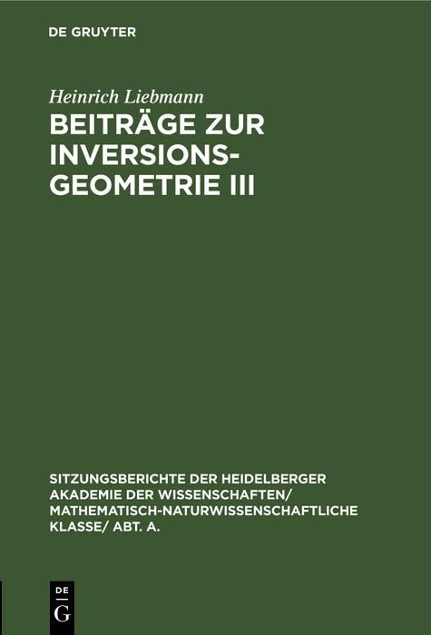 Produktbild: Beitr&auml;ge zur Inversionsgeometrie III
