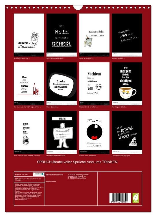 Produktbild: SPRUCH-Beutel voller Spr&uuml;che rund ums TRINKEN (Wandkalender 2026 DIN A3 hoch), CALVENDO Monatskalender