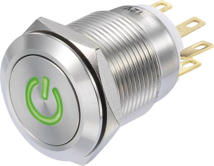 Produktbild: TRU COMPONENTS TC-8904680 LAS1-GQF-11/G/12V Drucktaster 250 V/AC 3 A 1 x Ein/(Ein) tastend Gr&uuml;n IP65 1 St.