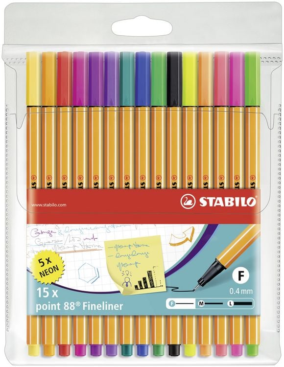 Produktbild: STABILO Fineliner - point 88 - 15er Pack - mit 15 verschiedenen Farben inklusive 5 Neonfarben