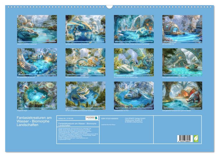 Produktbild: Fantasiekreaturen am Wasser - Biomorphe Landschaften (Wandkalender 2026 DIN A2 quer), CALVENDO Monatskalender