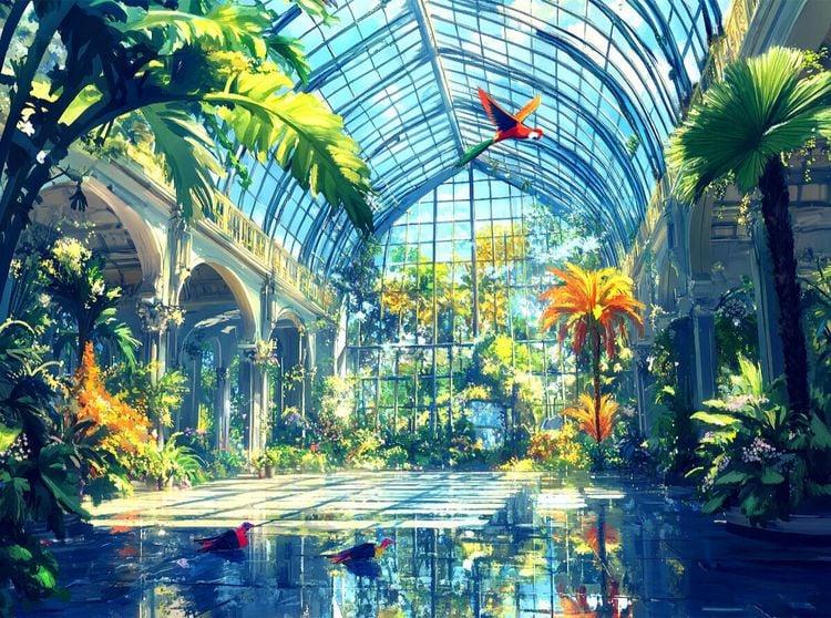 Produktbild: CALVENDO Puzzle Tropisches Paradies im Gew&auml;chshaus - Anime Landschaft | 2000 Teile Lege-Gr&ouml;&szlig;e 90x67cm Foto-Puzzle f&uuml;r gl&uuml;ckliche Stunden