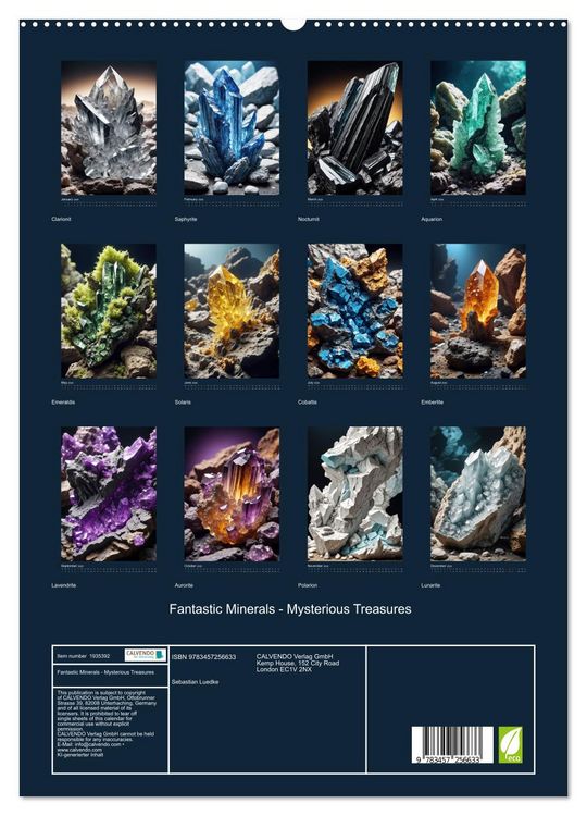 Produktbild: Fantastic Minerals - Mysterious Treasures (High Quality Premium Wall Calendar 2026 DIN A2 portrait),CALVENDO 12 Month Wall Calendar