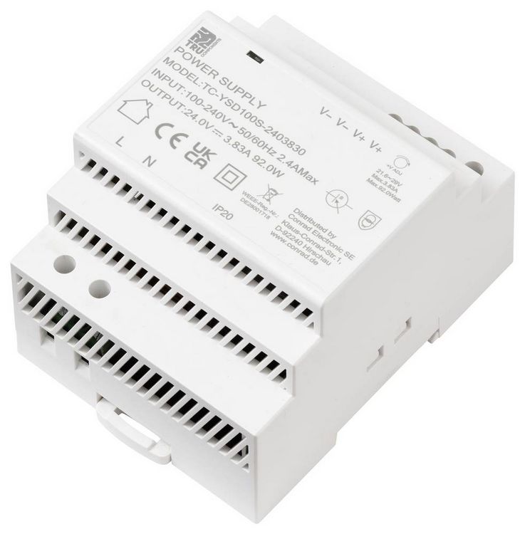 Produktbild: TRU COMPONENTS TC-13710888 Hutschienen-Netzteil (DIN-Rail) Verbrauch (StandBy) 0.3 W 24 V/DC 3.83 A 92 W Anzahl Ausg&auml;nge:1 x Inhalt 1 St.