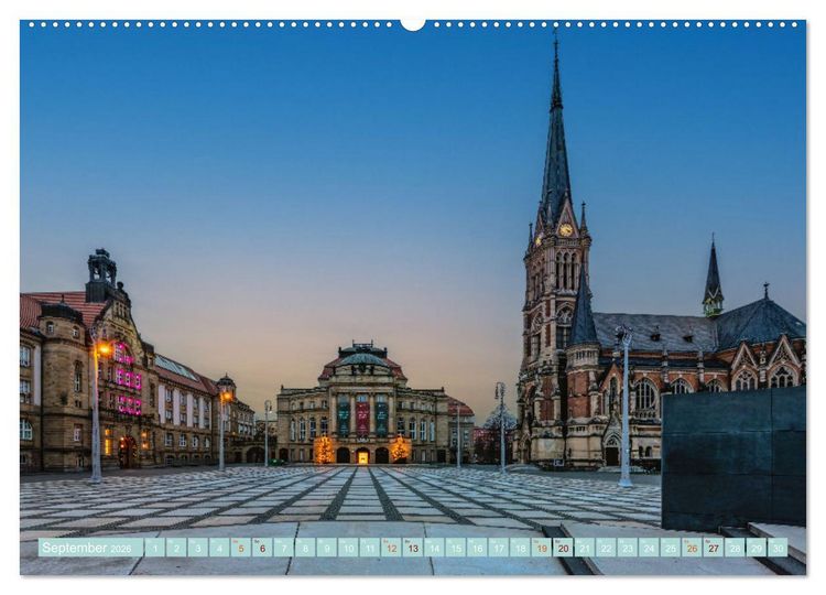 Produktbild: Chemnitz zur blauen Stunde (hochwertiger Premium Wandkalender 2026 DIN A2 quer), Kunstdruck in Hochglanz
