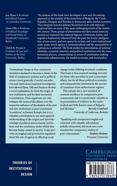 Produktbild: Institutional Design in Post-Communist Societies