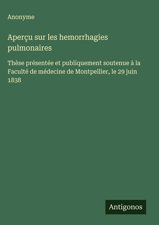 Produktbild: Aper&ccedil;u sur les hemorrhagies pulmonaires