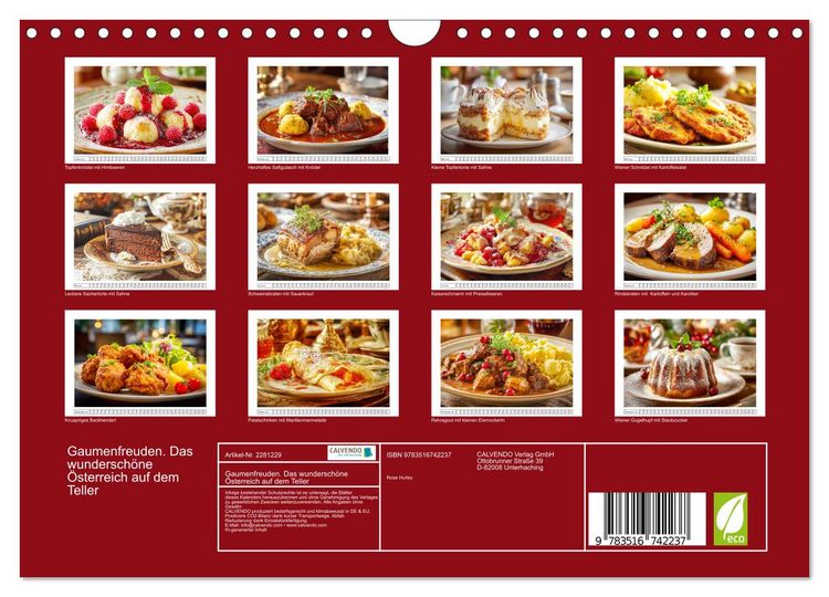 Produktbild: Gaumenfreuden. Das wundersch&ouml;ne &Ouml;sterreich auf dem Teller (Wandkalender 2026 DIN A4 quer), CALVENDO Monatskalender