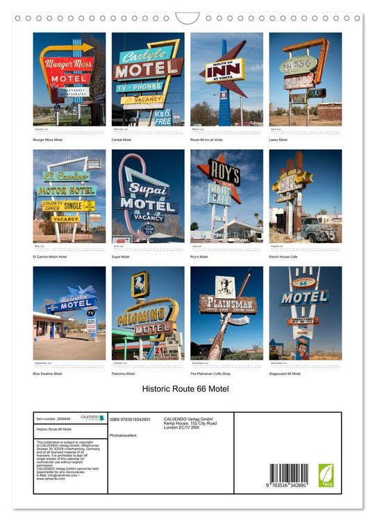 Produktbild: Historic Route 66 Motel (Wall Calendar 2026 DIN A3 portrait), CALVENDO 12 Month Wall Calendar