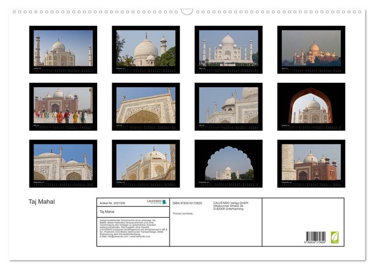 Produktbild: Taj Mahal (Wandkalender 2026 DIN A2 quer), CALVENDO Monatskalender