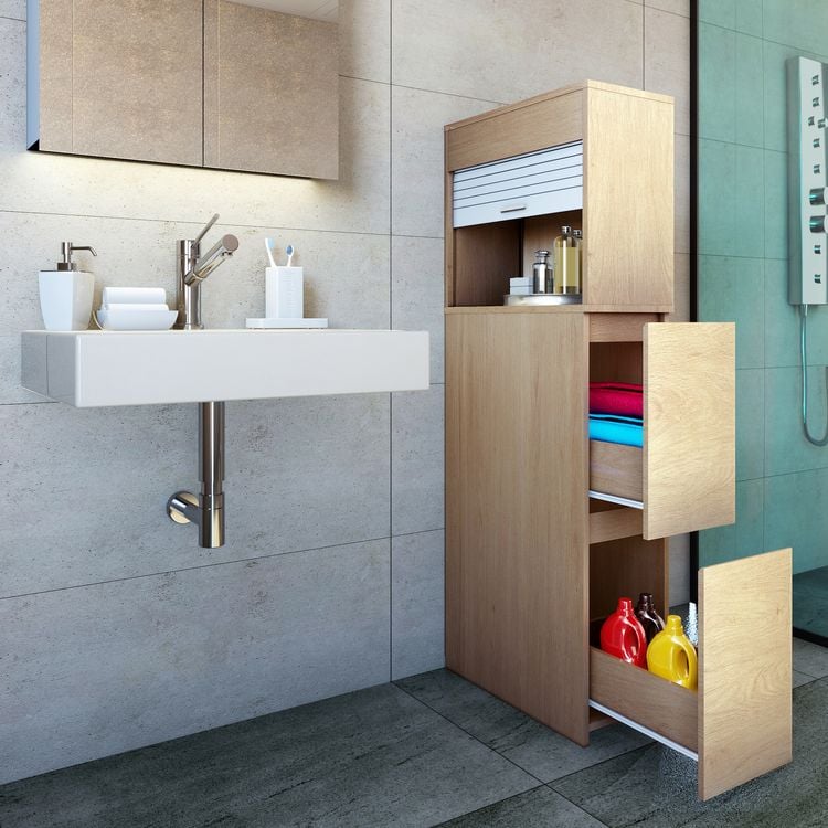 Produktbild: Holz Badm&ouml;bel Nischenschrank Schublade Tasalo