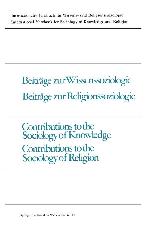 Produktbild: Beitr&auml;ge zur Wissenssoziologie, Beitr&auml;ge zur Religionssoziologie / Contributions to the Sociology of Knowledge, Contributions to the Sociology of Reli