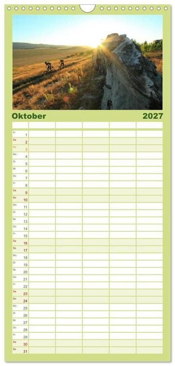 Produktbild: Familienplaner 2027 - Mountainbike Traumpfade mit 5 Spalten (Wandkalender, 21 x 45 cm) CALVENDO