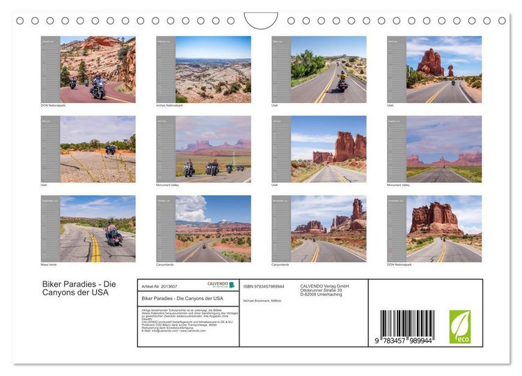 Produktbild: Biker Paradies - Die Canyons der USA (Wandkalender 2026 DIN A4 quer), CALVENDO Monatskalender