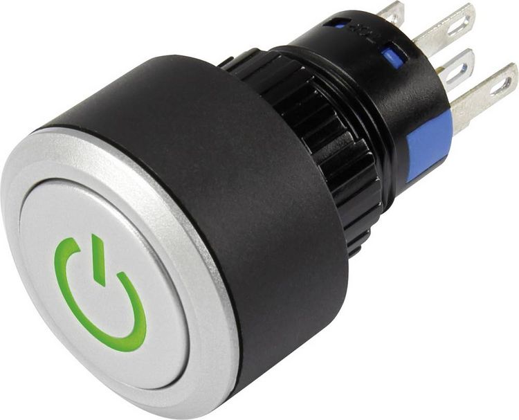 Produktbild: TRU COMPONENTS 1303030 LAS1-AWY-11T/G/12V/P Drucktaster 250 V/AC 3 A 1 x Aus/(Ein) tastend Gr&uuml;n IP65 1 St.