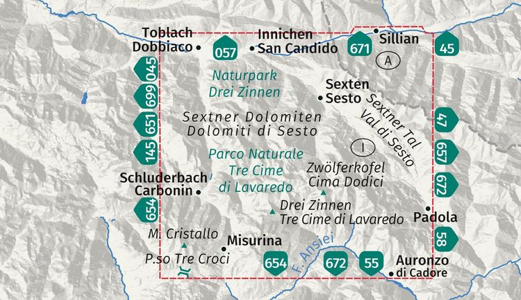 Produktbild: KOMPASS Wanderkarte 047 Naturpark Drei Zinnen, Parco Naturale Tre Cime di Lavaredo 1:25.000
