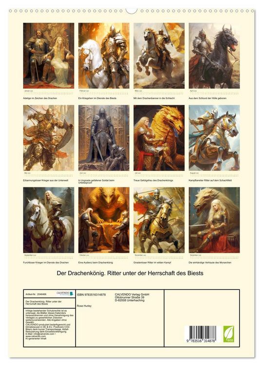 Produktbild: Der Drachenk&ouml;nig. Ritter unter der Herrschaft des Biests (hochwertiger Premium Wandkalender 2026 DIN A2 hoch), Kunstdruck in Hochglanz