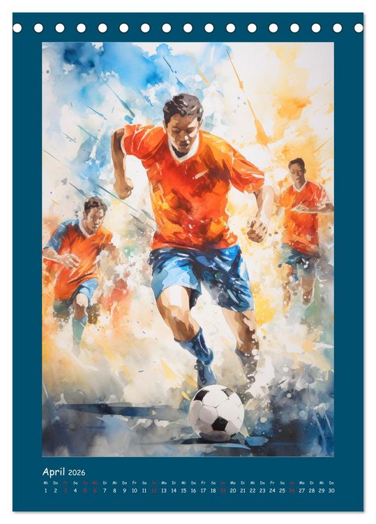 Produktbild: Leidenschaft Fussball. Stadionstimmung im Aquarellstil (Tischkalender 2026 DIN A5 hoch), CALVENDO Monatskalender