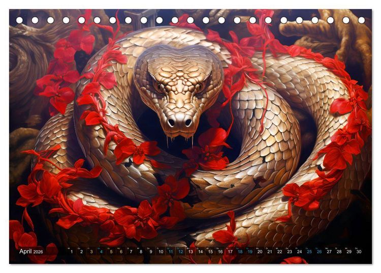 Produktbild: Jahr der Schlange - Illustrationen des chinesischen Tierkreiszeichens (Tischkalender 2026 DIN A5 quer), CALVENDO Monatskalender