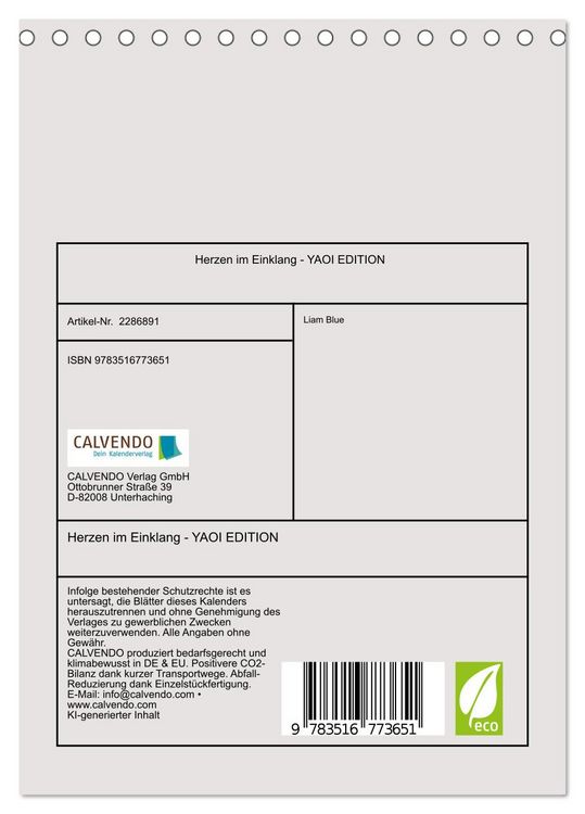 Produktbild: Herzen im Einklang - YAOI EDITION (Tischkalender 2027 DIN A5 hoch), CALVENDO Monatskalender