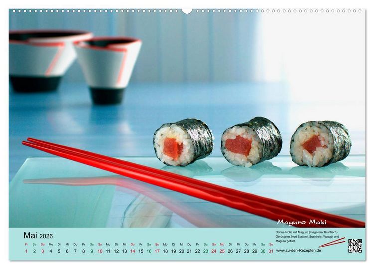 Produktbild: Sushi - Sashimi mit Anleitung f&uuml;r perfektes Gelingen (Wandkalender 2026 DIN A2 quer), CALVENDO Monatskalender