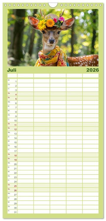 Produktbild: Familienplaner 2026 - Waldtiere mit Stil. Tierische Trendsetter in der Natur mit 5 Spalten (Wandkalender, 21 x 45 cm) CALVENDO