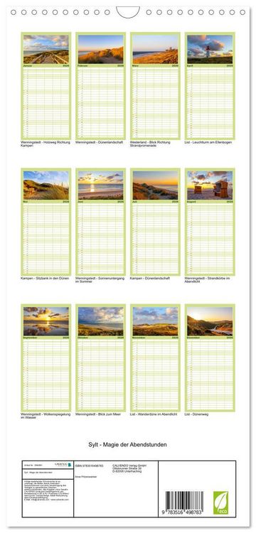 Produktbild: Familienplaner 2026 - Sylt - Magie der Abendstunden mit 5 Spalten (Wandkalender, 21 x 45 cm) CALVENDO