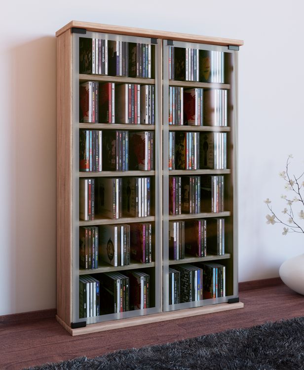Produktbild: Holz CD DVD Stand Regal Schrank Galerie Glast&uuml;r