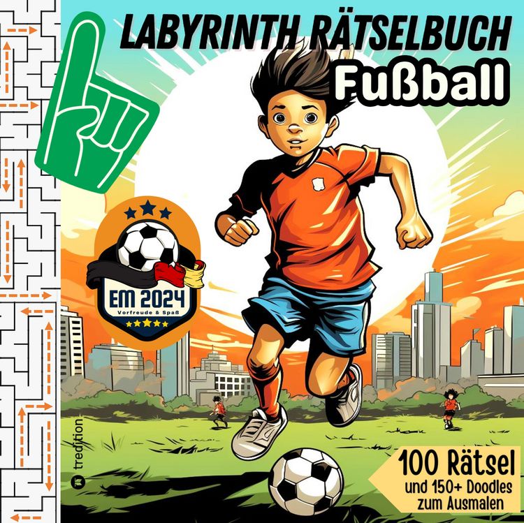 Produktbild: Labyrinth Rätselbuch für Kinder Fußball - 100 Puzzles EM 2024 Geschenkbuch Europameisterschaft Fußball