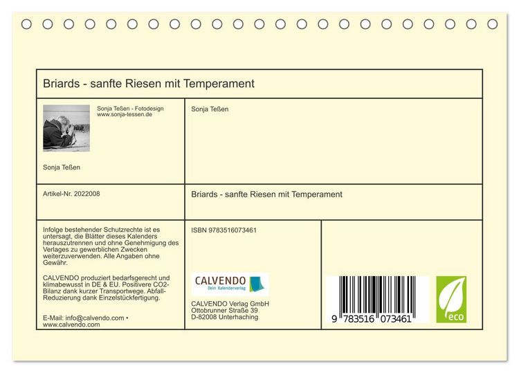 Produktbild: Briards - sanfte Riesen mit Temperament (Tischkalender 2026 DIN A5 quer), CALVENDO Monatskalender