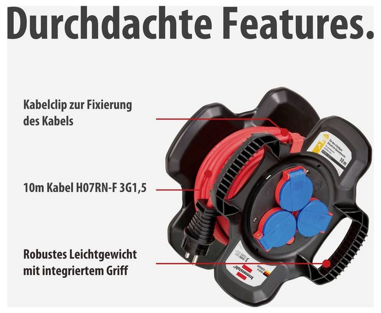 Produktbild: Brennenstuhl 1169710100 Kabeltrommel 10 m Rot Schutzkontakt-Stecker