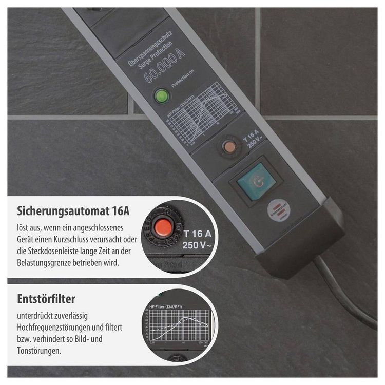 Produktbild: Brennenstuhl 1391010601 &Uuml;berspannungsschutz-Steckdosenleiste Silber, Schwarz Schutzkontakt 1 St.