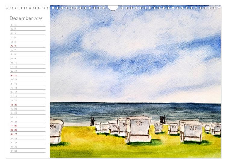 Produktbild: B&uuml;sum Aquarelle - Liebevolle Impressionen des beliebten Nordseebads (Wandkalender 2026 DIN A3 quer), CALVENDO Monatskalender