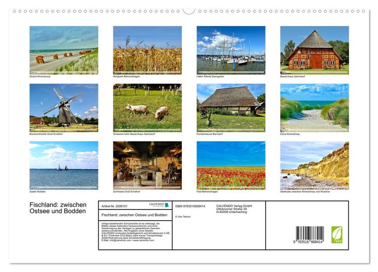 Produktbild: Fischland: zwischen Ostsee und Bodden (hochwertiger Premium Wandkalender 2026 DIN A2 quer), Kunstdruck in Hochglanz