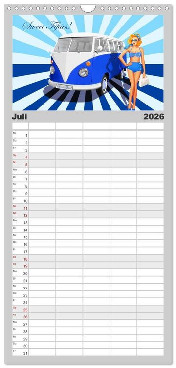 Produktbild: Familienplaner 2026 - Pin-Up Girls im Retro Style by Mausopardia mit 5 Spalten (Wandkalender, 21 x 45 cm) CALVENDO