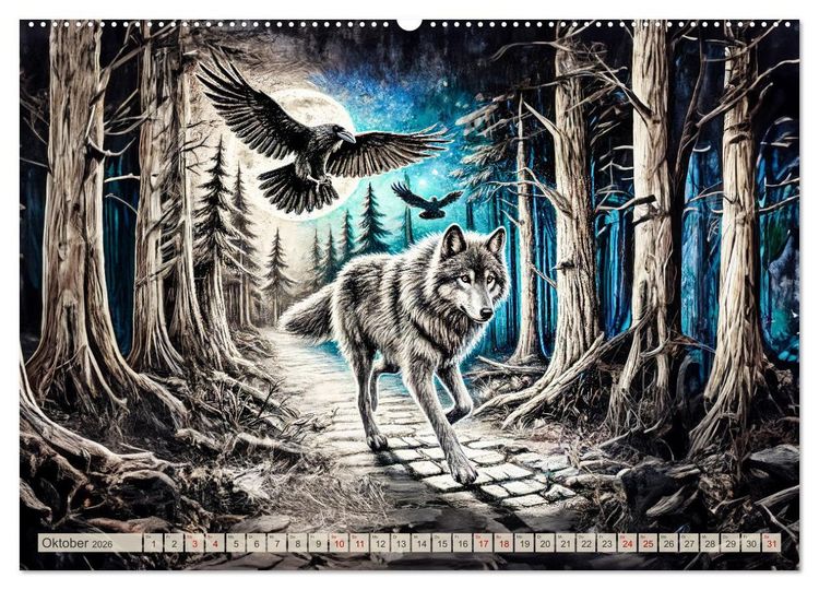 Produktbild: Die Eleganz der W&ouml;lfe - Mythische Begegnungen in der Natur (hochwertiger Premium Wandkalender 2026 DIN A2 quer), Kunstdruck in Hochglanz