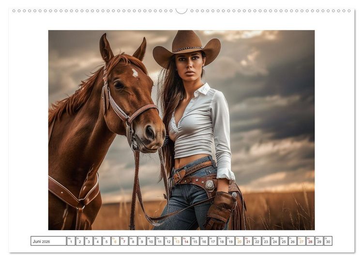 Produktbild: Sattel und Sinnlichkeit - Begegnungen mit den Verf&uuml;hrerischen Cowgirls (hochwertiger Premium Wandkalender 2026 DIN A2 quer), Kunstdruck in Hochglanz