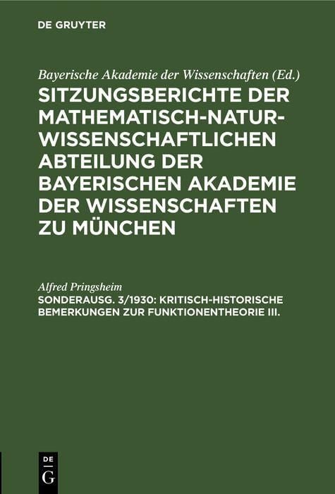 Produktbild: Kritisch-historische Bemerkungen zur Funktionentheorie III.