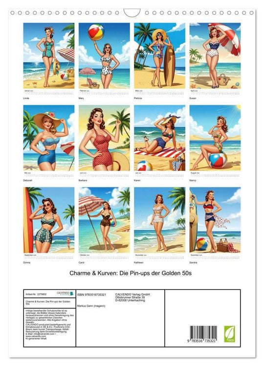 Produktbild: Charme & Kurven: Die Pin-ups der Golden 50s (Wandkalender 2026 DIN A3 hoch), CALVENDO Monatskalender