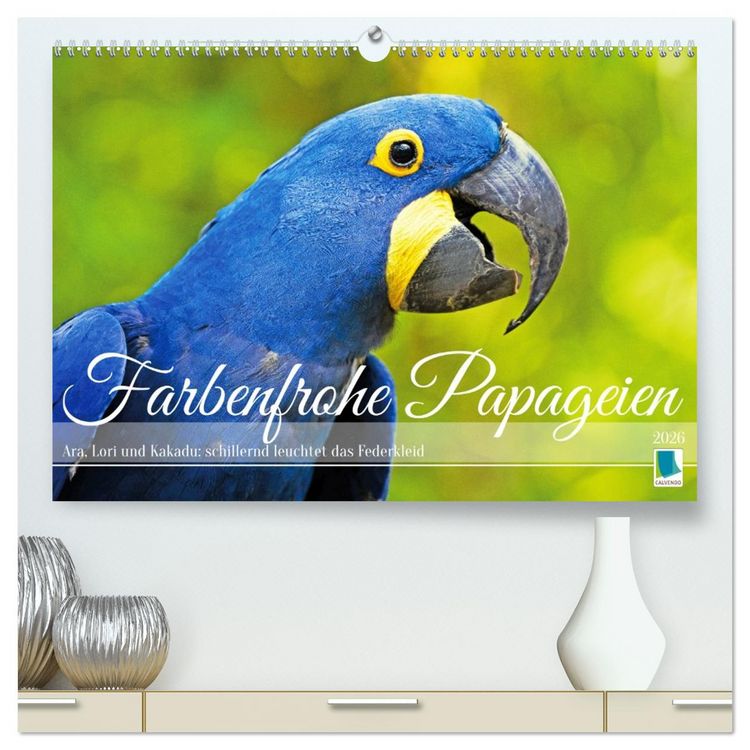 Produktbild: Farbenfrohe Papageien (hochwertiger Premium Wandkalender 2026 DIN A2 quer), Kunstdruck in Hochglanz