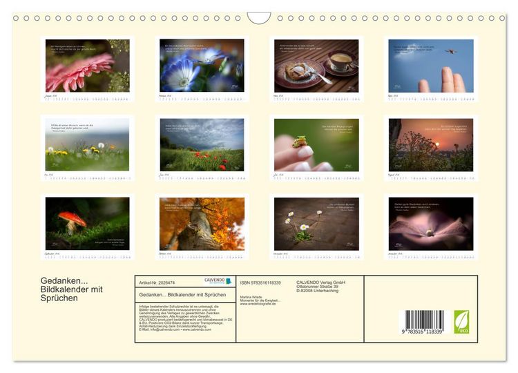 Produktbild: Gedanken... Bildkalender mit Spr&uuml;chen (Wandkalender 2026 DIN A3 quer), CALVENDO Monatskalender