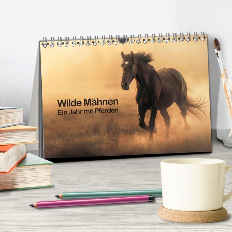 Produktbild: Wilde M&auml;hnen: Ein Jahr mit Pferden (Tischkalender 2026 DIN A5 quer), CALVENDO Monatskalender