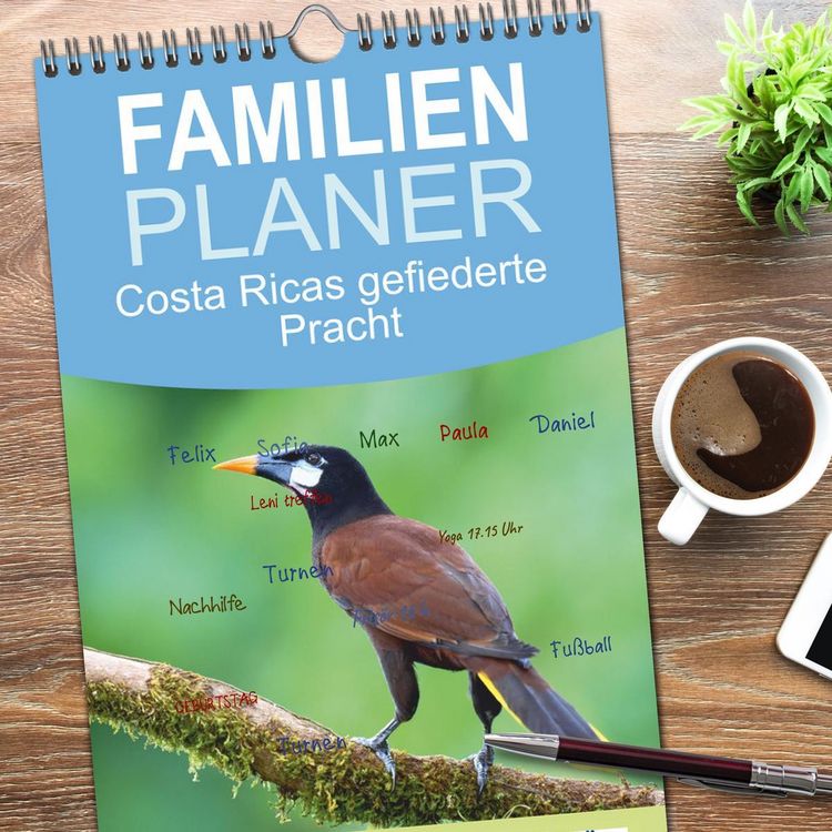Produktbild: Familienplaner 2026 - Costa Ricas gefiederte Pracht mit 5 Spalten (Wandkalender, 21 x 45 cm) CALVENDO