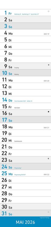 Produktbild: Streifenplaner BLAU 2026 - Streifenkalender - Wandplaner - Küchen-Kalender - 11,3x49,5